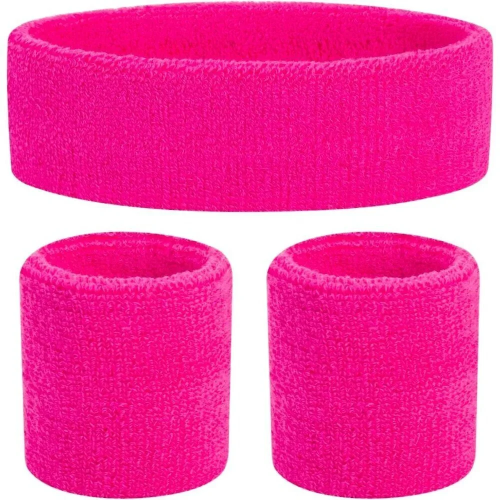 80s Neon Sweatband Set Cotton Blend One Size Sports Headbands Wristbands